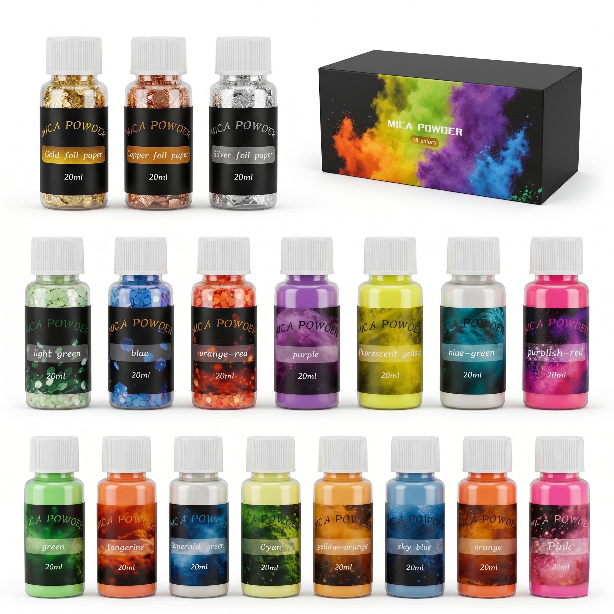 Набор из 18 цветов слюдяной пу – обзор и цена Mica Flake Resin